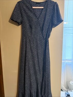 Navy Blue Floral Maxi Wrap Dress